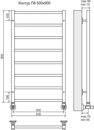 Водяной полотенцесушитель Terminus Контур П8 500x900 4620768886768 Хром 