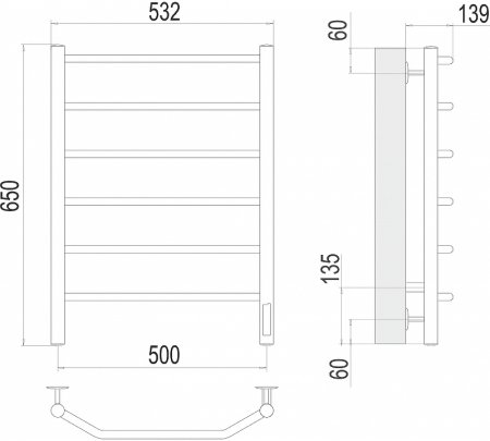 Электрический полотенцесушитель Terminus Виктория П6 500х650 4670078531193 Хром 