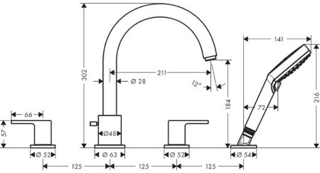 Смеситель на борт ванны Hansgrohe Vernis Shape 71459000 Хром 