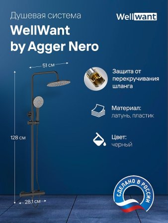 Душевая система WellWant by Agger Nero WWDS0W4428125B с термостатом Черная 