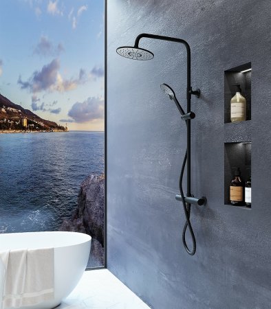 Душевая система WellWant by Agger Nero WWDS0W4428125B с термостатом Черная 