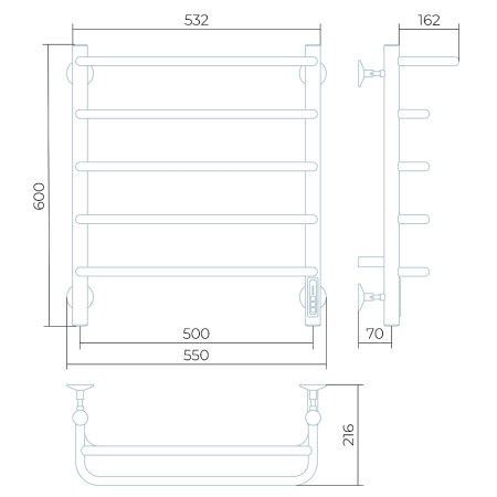 Полотенцесушитель электрический Larusso Стандарт КС П5 50х60 9003 с полкой 
