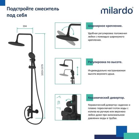 Душевая система Milardo Rora RORBL4FM06 Черная матовая 