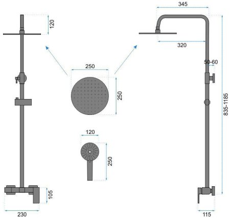 Душевая система 250 мм Rea Roger REA-P0692 