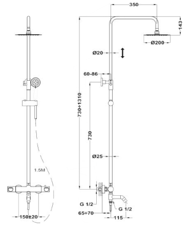 Душевая система TEKA Manacor 841480200 хром 