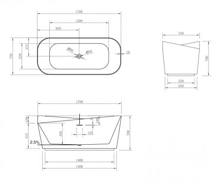 Ванна из искусственного камня ABBER Stein AS9609 белая матовая 