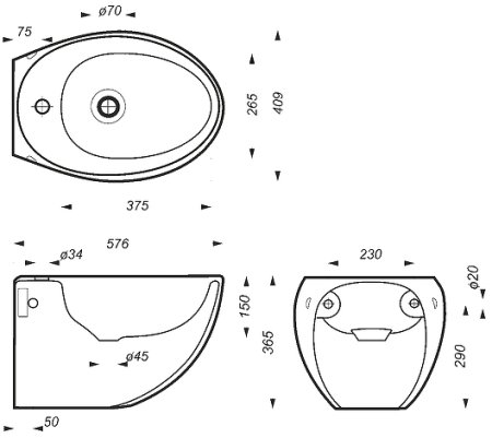 Биде Sanita Luxe Ringo RNGSLBI01 подвесное Белое 
