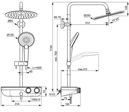 Душевая система Ideal Standard Ceratherm S200 A7331AA с термостатом Хром Белая 
