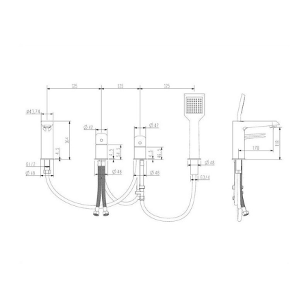 Смеситель для ванны на 4 отверстия Omnires Astoria AS5632XCR хром 