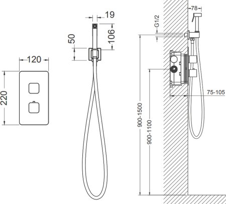 Гигиенический душ Timo Petruma 5089/03SM со смесителем, черный 