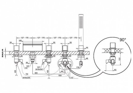 Смеситель для ванны на 5 отверстий Ravak Waterfall WF 025.00 X070060 