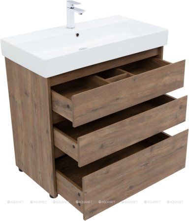 Тумба с раковиной Aquanet Nova Lite 85 дуб рустикальный (3 ящика) 