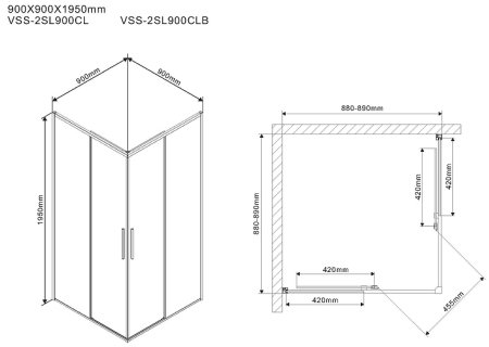 Душевой уголок Vincea Slim 90х90 VSS-2SL900CLB профиль Черный матовый стекло прозрачное 
