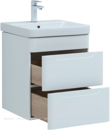Тумба с раковиной Aquanet София 50 белый глянец (2 ящика) 