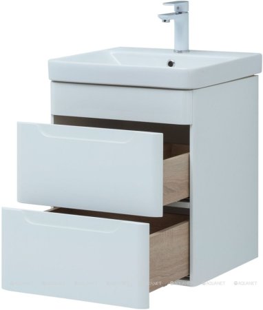 Тумба с раковиной Aquanet София 50 белый глянец (2 ящика) 