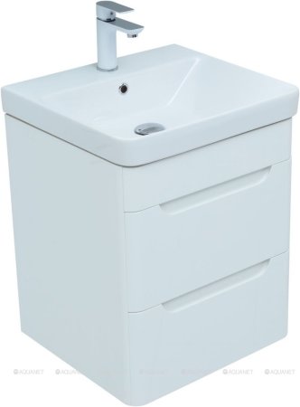 Тумба с раковиной Aquanet София 50 белый глянец (2 ящика) 