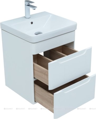 Тумба с раковиной Aquanet София 50 белый глянец (2 ящика) 