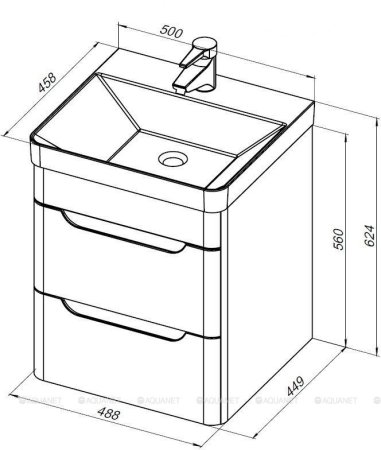 Тумба с раковиной Aquanet София 50 белый глянец (2 ящика) 