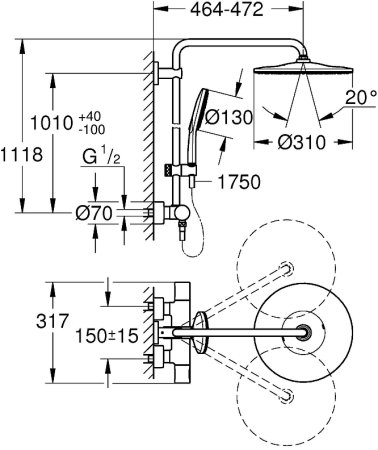 Душевая система Grohe Rainshower SmartActive 26648LS0 с термостатом Белая луна 