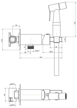 Гигиенический душ со смесителем Paini Castello Round CAPJ442R Брашированное золото 
