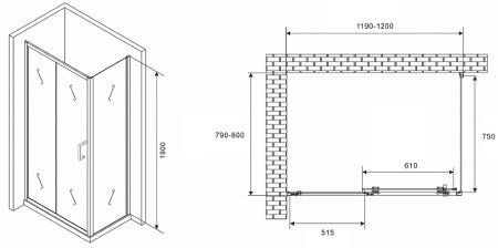 Душевой уголок Abber Schwarzer Diamant 120x80 AG301205-S805 профиль Хром стекло прозрачное 