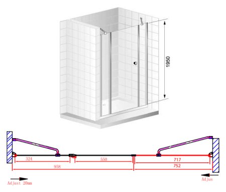 Душевая дверь в нишу Cezares Elena B13 80/60/40 C Cr 