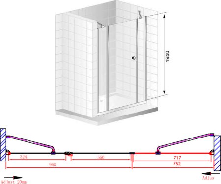Душевая дверь в нишу Cezares Elena B13 80/60/40 C Cr 