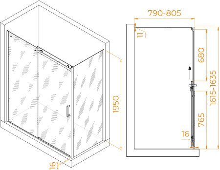 Душевой уголок RGW TO-44-1 (TO-14 + Z-060-2) 1600x800 