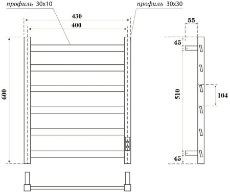 Полотенцесушитель электрический APEXTERMO Galaxy GL00164WM 600x400, белый матовый 