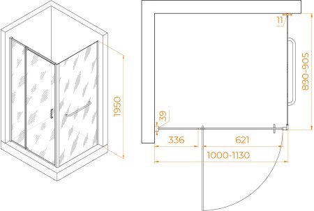 Душевой уголок RGW PA-078-1B (RGW PA-008B + Z-060-2B) 1000x900 