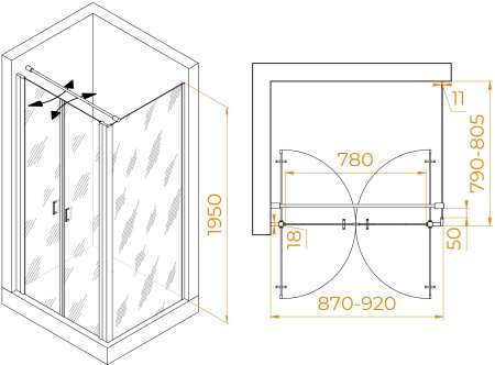 Душевой уголок RGW PA-144 (PA-104+Z-050-2+O-104) 900x800 