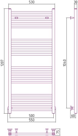 Водяной полотенцесушитель Сунержа Модус 1200х500 8025-0250-1250 Бледно-коричневый 