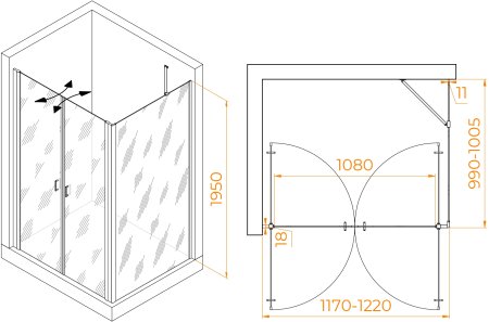 Душевой уголок RGW PA-144B (PA-104B+Z-050-2B+O-204B) 1200x1000 