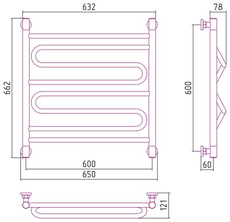 Полотенцесушитель водяной Сунержа Элегия+ 60x60 