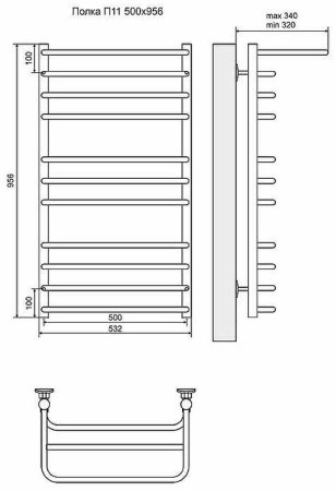 Водяной полотенцесушитель Terminus Полка П11 500x956 4670030723130 с полкой Хром 