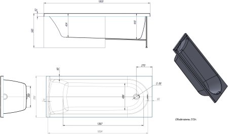 Акриловая ванна TIMO MIKA 1800*700*580 (MIKA1870) 