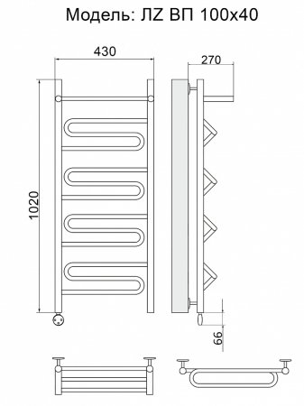 Полотенцесушитель электрический Ника Curve ЛZ/ВП 100х40 левый тэн 