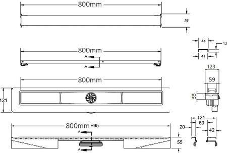 Душевой лоток Berges C1 Norma 800 090039 с решеткой Хром матовый 
