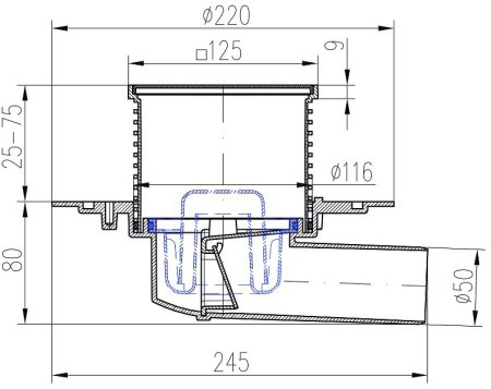 Душевой трап Paini 381AC с решеткой Черный матовый 