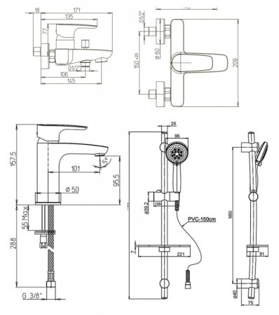 Комплект смесителей Paini Parallel 47CRKIT3 Хром 