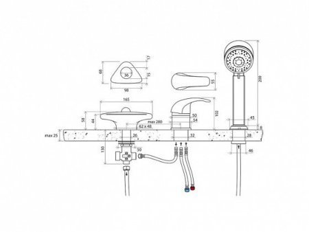 Смеситель для ванны на 3 отверстия Ravak RS 025.00 X07P003 