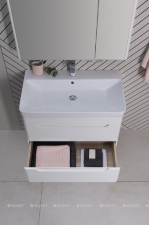 Тумба с раковиной Aquanet София 60 белый глянец (2 ящика) 