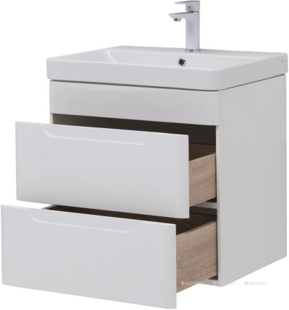 Тумба с раковиной Aquanet София 60 белый глянец (2 ящика) 