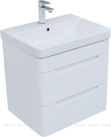 Тумба с раковиной Aquanet София 60 белый глянец (2 ящика) 