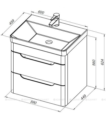 Тумба с раковиной Aquanet София 60 белый глянец (2 ящика) 