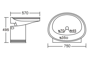 Раковина CeramaLux 1414 подвесная 