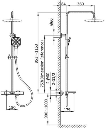 Душевая система Vincea Next VSFS-1N1TGM с термостатом Вороненая сталь 