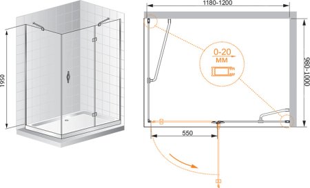 Душевой уголок Cezares Bergamo AH1 120/100 C Cr R 