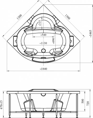 Акриловая ванна Radomir Сорренто 3 130x130, с подголовниками 