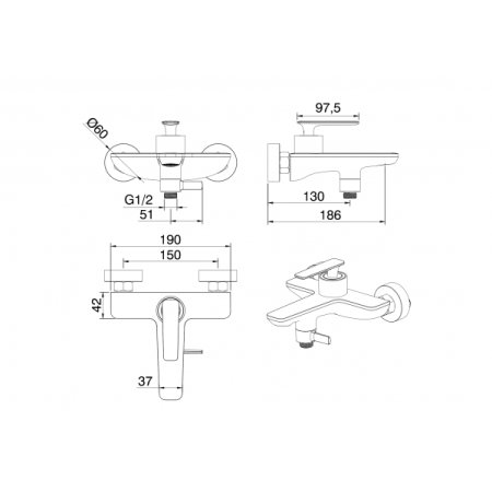 Смеситель для ванной Felice 0240 Хром 